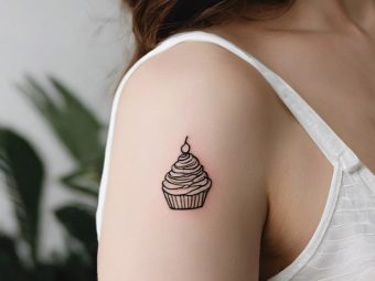 A woman sporting a cake tattoo